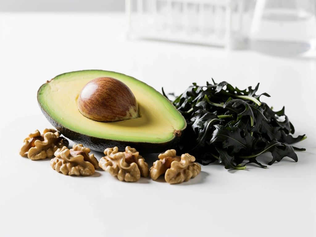 Frische Zutaten auf wissenschaftlichem Hintergrund